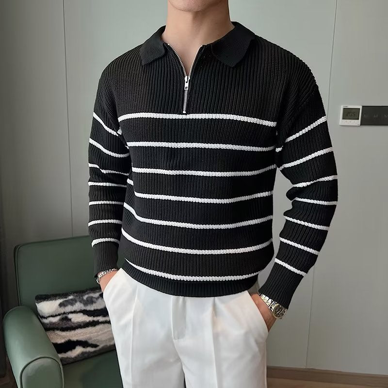 Liam | Men's Striped Zipper Front Sweater