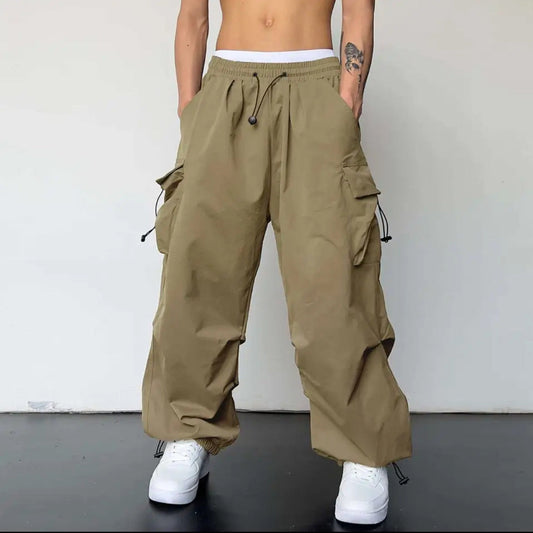 Men’s Cargo Pants – Relaxed Fit – Wide Leg – Cotton Woven – Elastic Hem – Drawstring Waist
