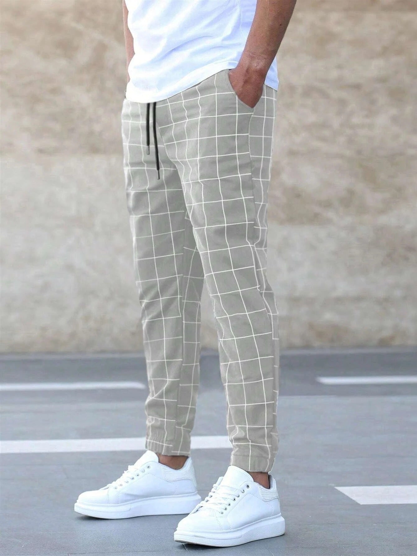 Ezra | Men's Jogging Pants - Cotton Blend - Tapered Fit - Checkered Pattern