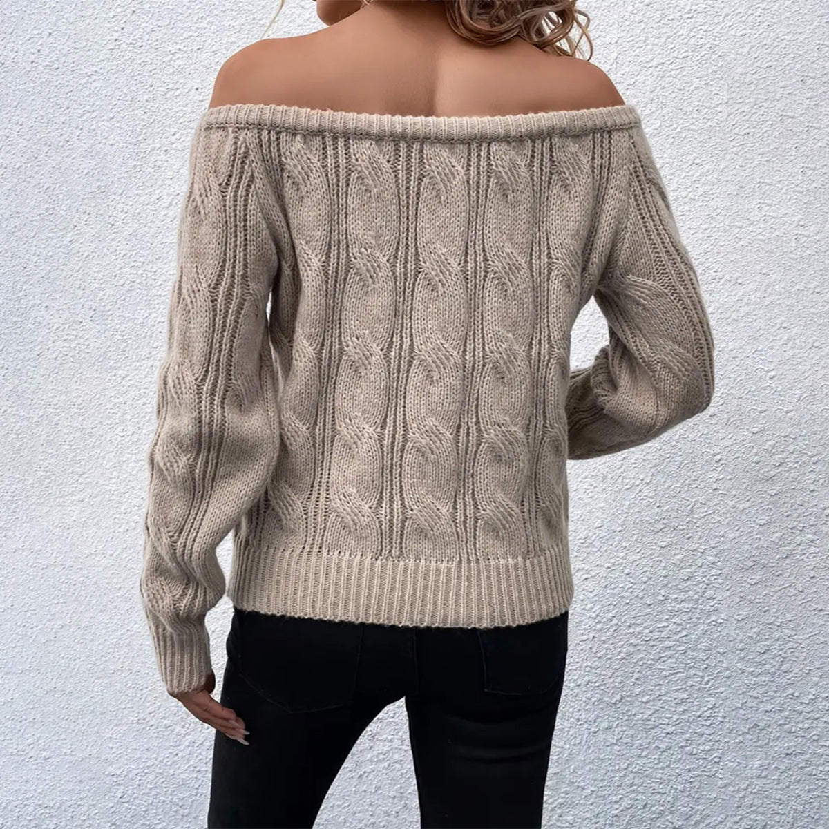 Camille | Women's Off-the-Shoulder Cable Knit Sweater