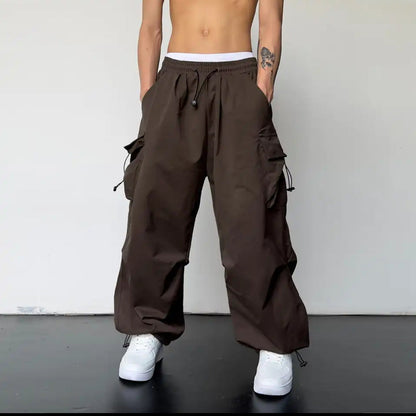 Men’s Cargo Pants – Relaxed Fit – Wide Leg – Cotton Woven – Elastic Hem – Drawstring Waist