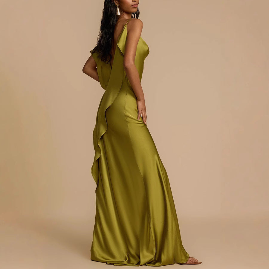 Ava | Women’s Slip Dress - Elegant Full Length with Cowl Neck and Side Slit