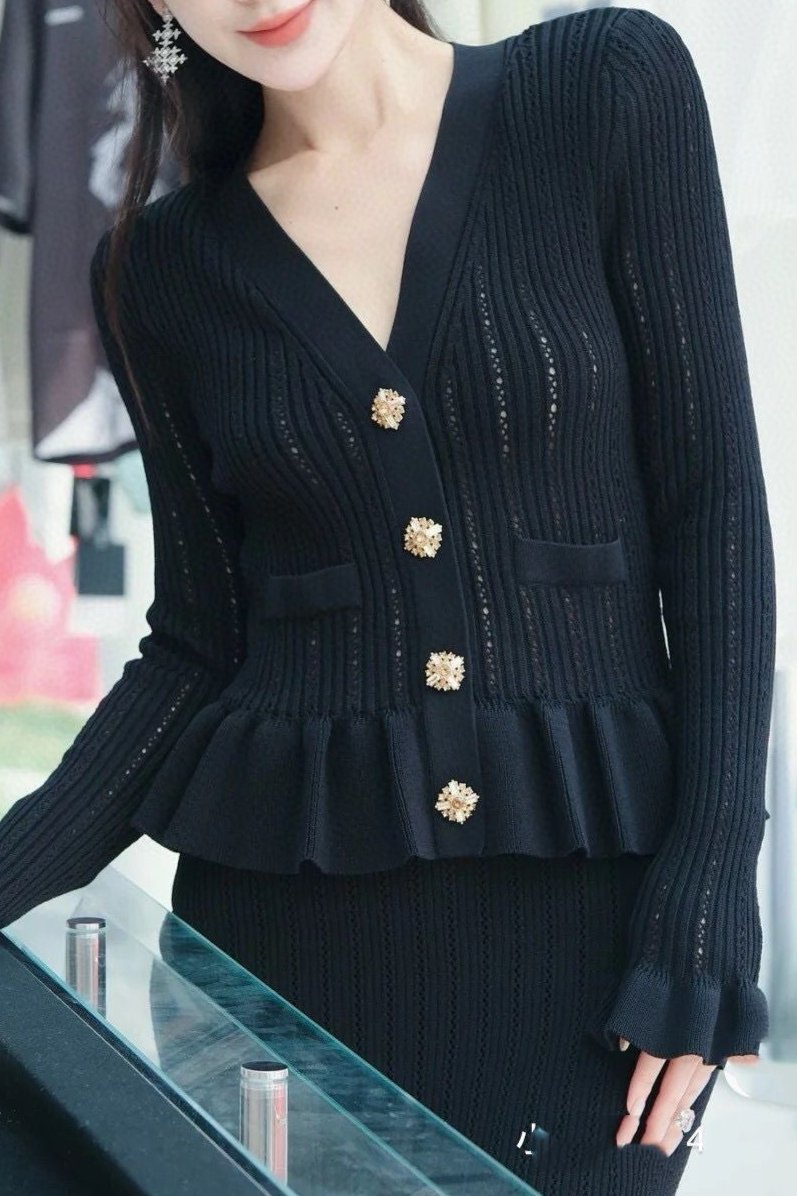 Concepcion® | Set of Elegant Button Front Knit Top & Skirt