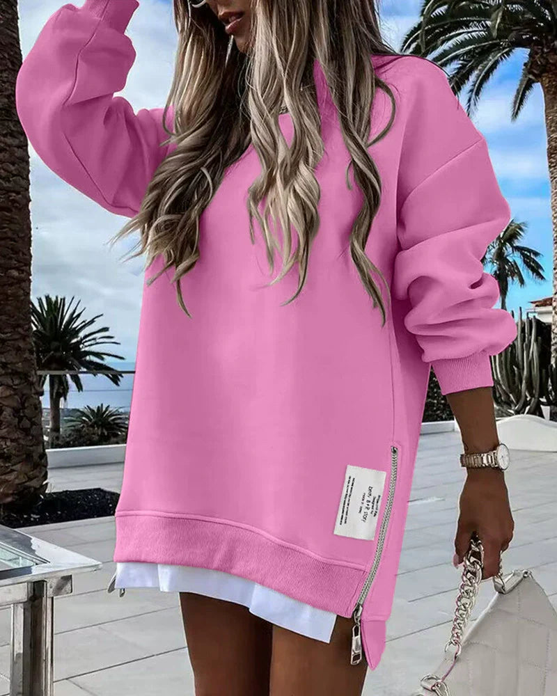 Women’s Sweater Dress – Oversized Fit – Knit Texture – Side Zip – Mini Length