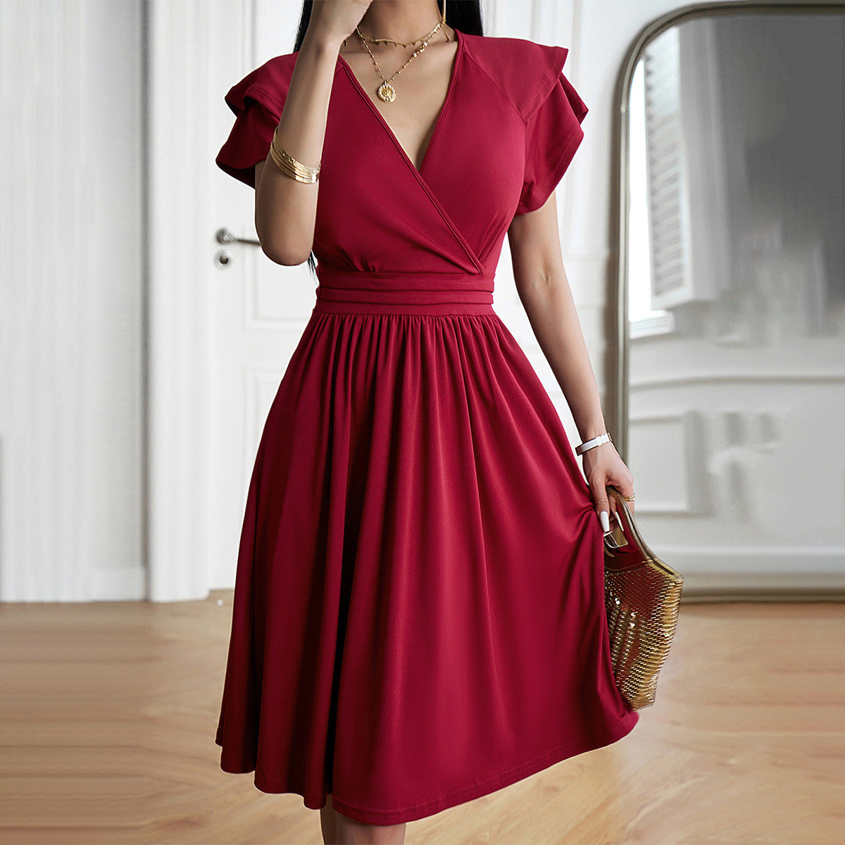 Serena | Elegant Short Dress with Tailored Fit and Pleated Design