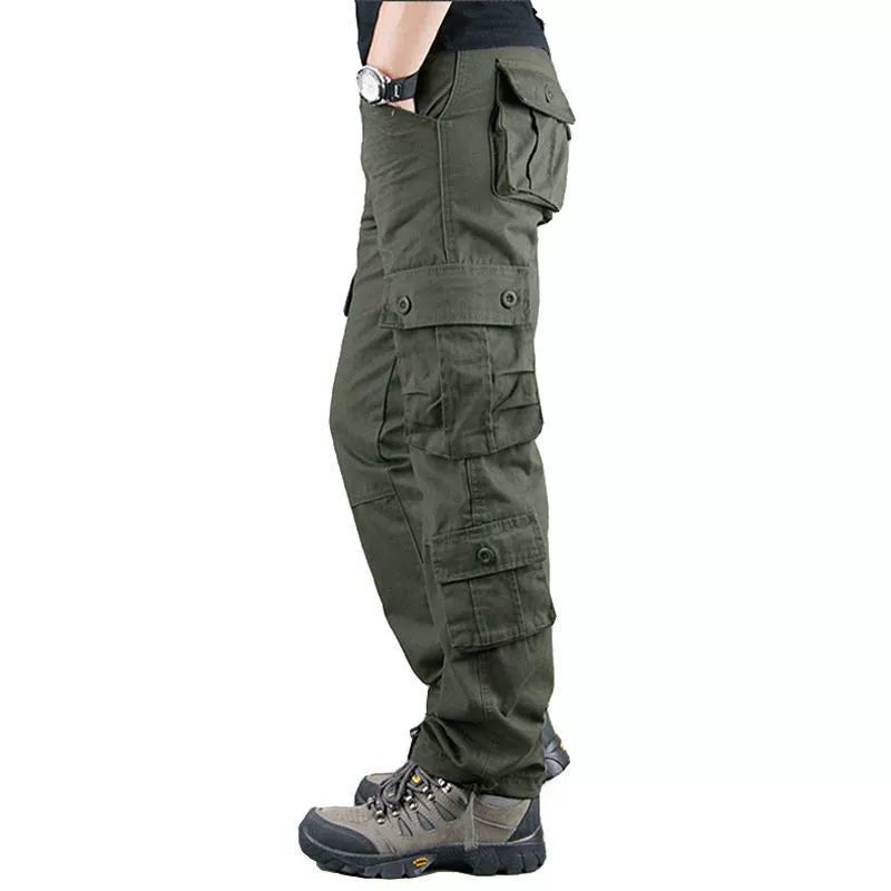 Men’s Cargo Pants – Loose Fit – Cotton – Multi-Pocket Full Length – Reinforced Seams