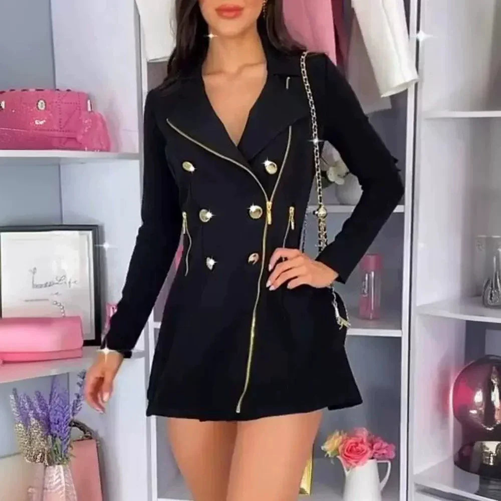 Women’s Suit Dress – Slim Fit Blazer Style – Long Sleeve – Asymmetric Zipper Detail