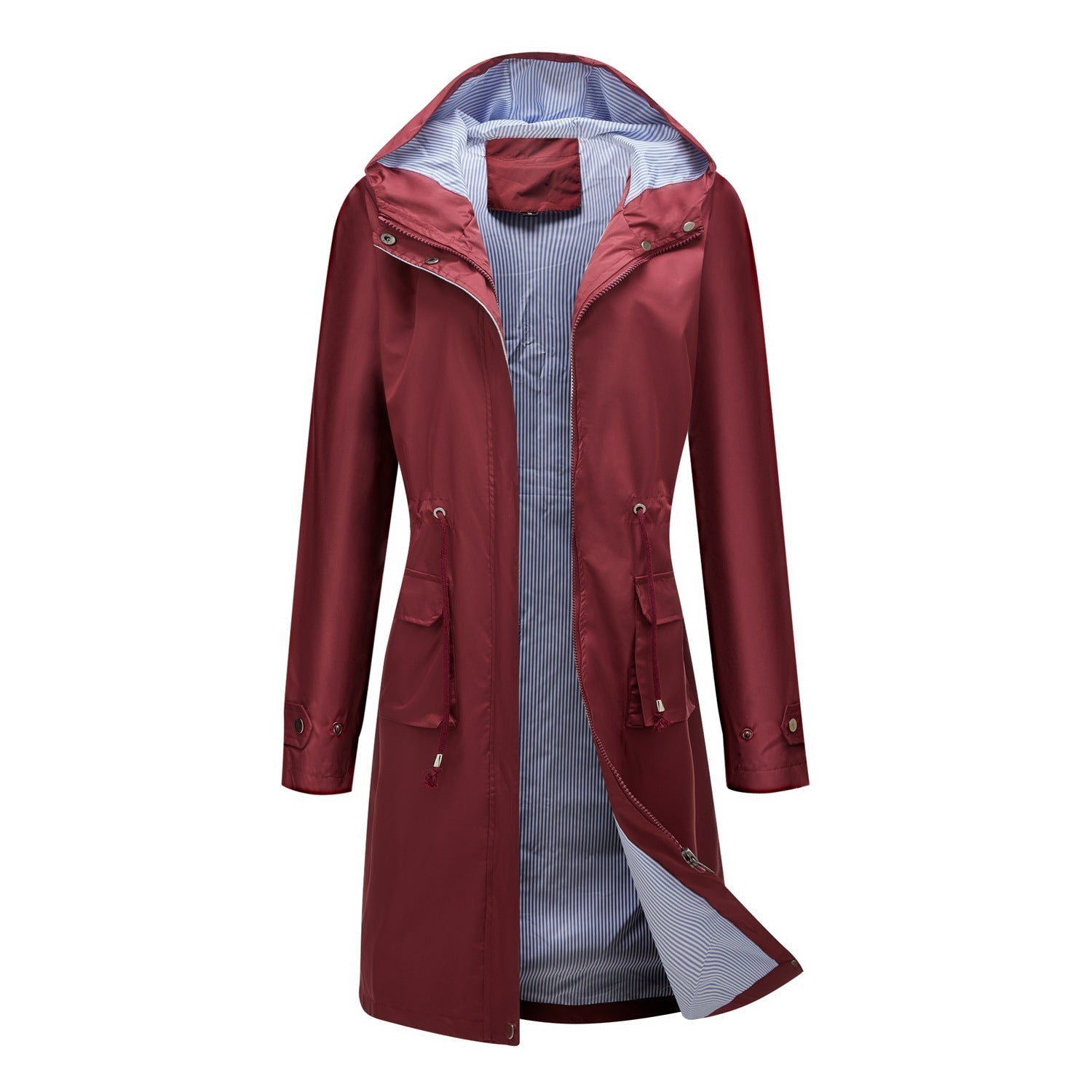 Women’s Longline Hooded Jacket – Relaxed Fit – Water-Resistant – Adjustable Waist – Pockets