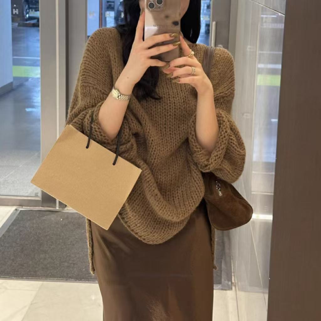 Women’s Oversized Sweater – Chunky Knit – Off-Shoulder – Long Sleeve Casual Fit