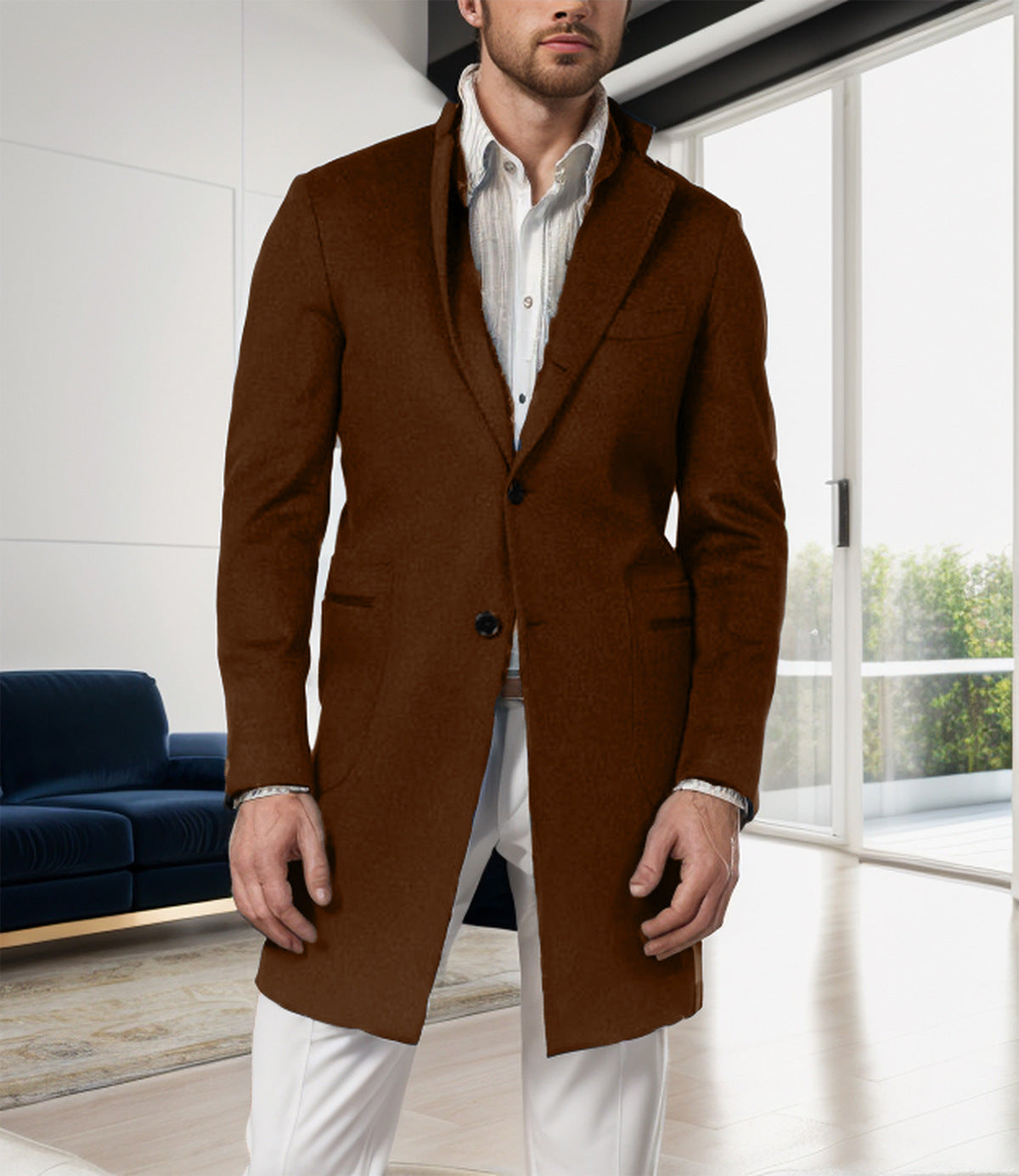 Men’s Overcoat – Tailored Fit – Wool – Single-Breasted – Mid-Length – Formal Wear