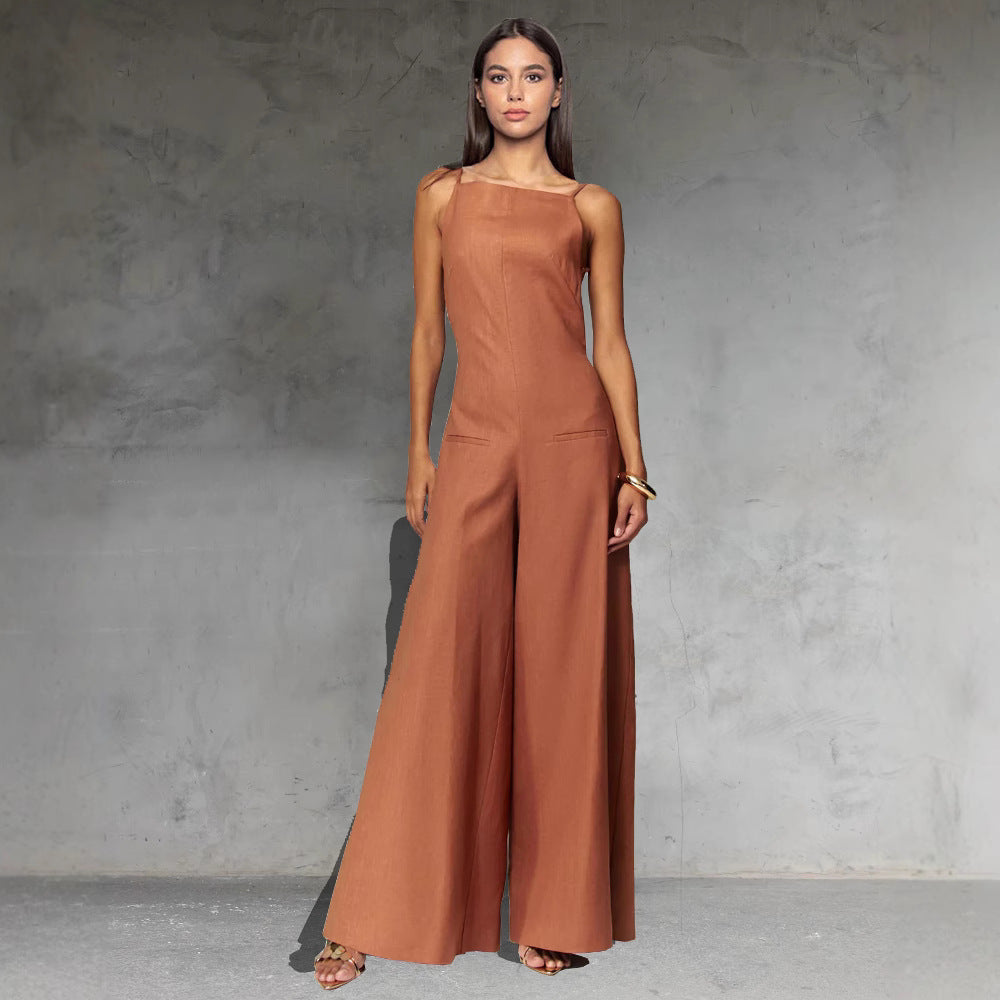 Adrienne | Women's Jumpsuit - Sleeveless - Wide Leg - Relaxed Fit - Cotton Blend