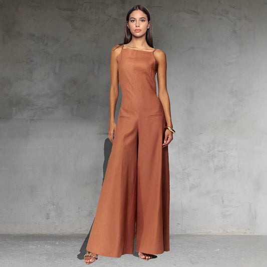 Adrienne | Women's Jumpsuit - Sleeveless - Wide Leg - Relaxed Fit - Cotton Blend