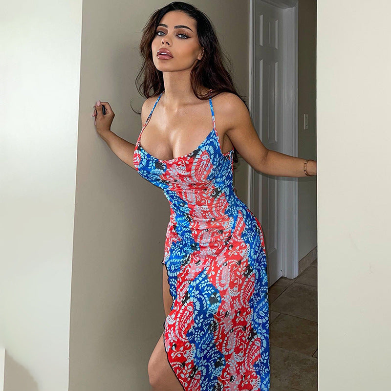 Elena® | Women'S Asymmetrical Summer Dress With Floral Pattern And Spaghetti Straps
