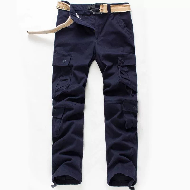 Men’s Cargo Pants – Loose Fit – Cotton – Multi-Pocket Full Length – Reinforced Seams