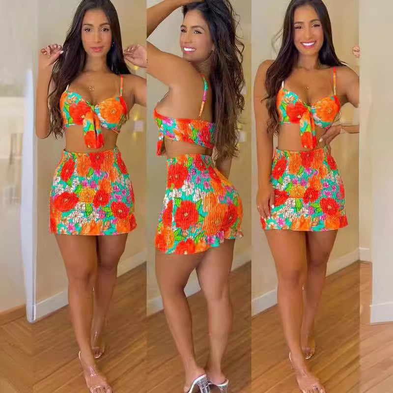 Clara® | Women'S Floral Crop Top And Mini Skirt Set