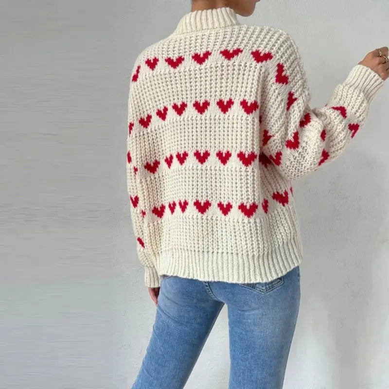 Denisse | Playful knitted sweater with heart pattern for women