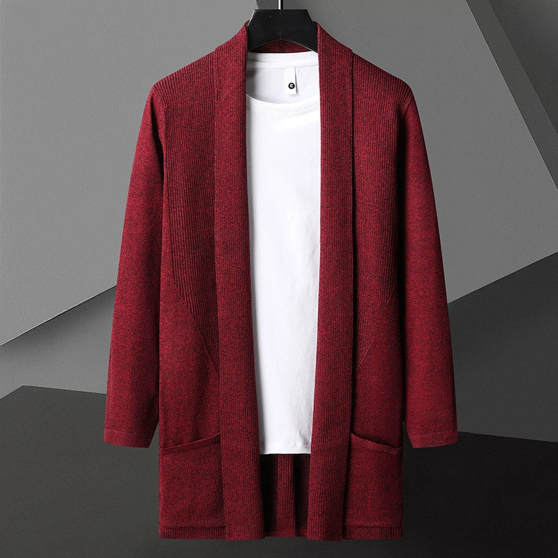 Men’s Cardigan Sweater – Slim Fit Knit – Open Front – Long Sleeve with Pockets