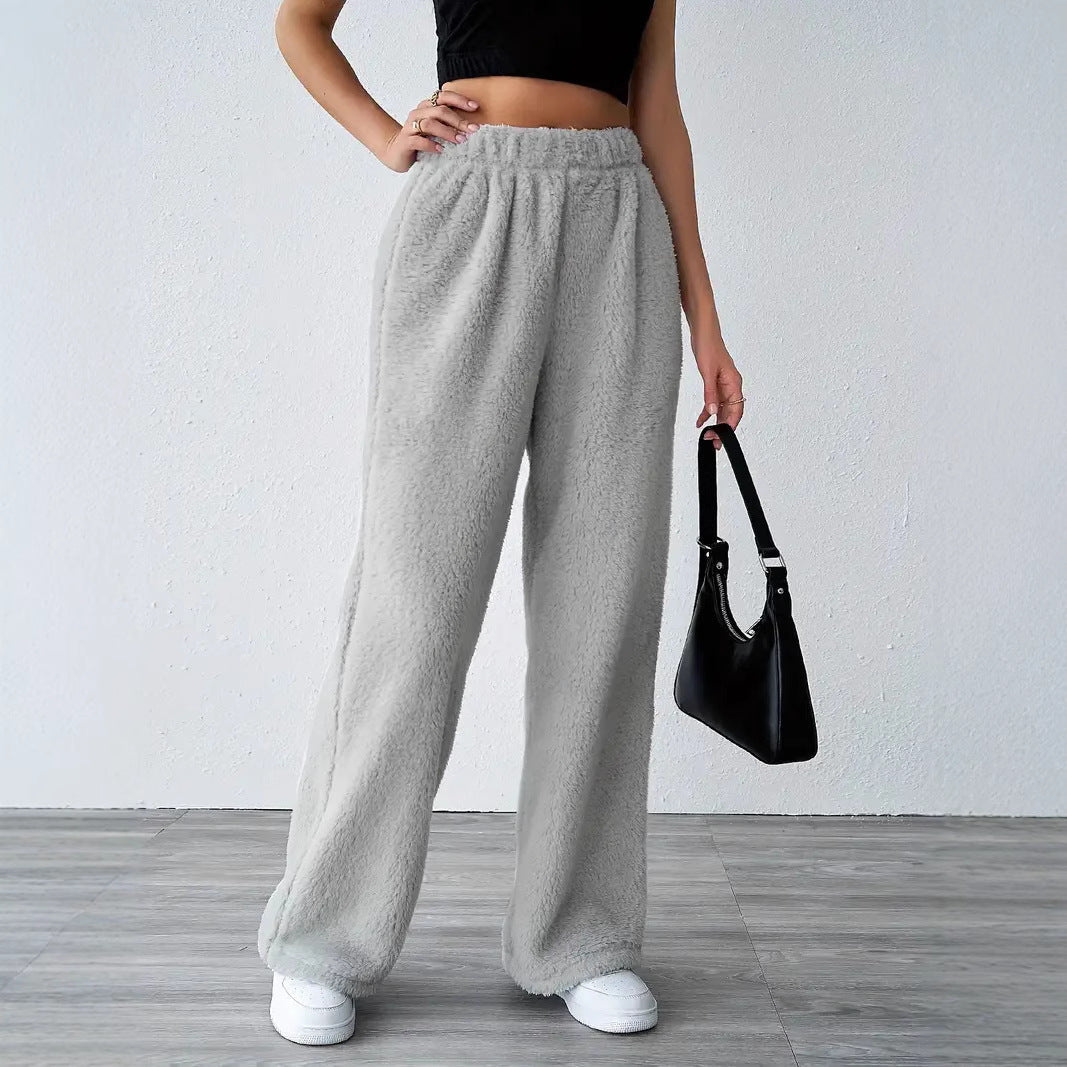 Women’s Casual Pants – Plush Fleece – Relaxed Fit – Wide Leg – Full Length Lounge Wear