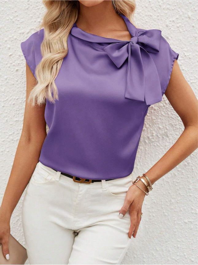 Bernice | Women’s Elegant Blouse – Relaxed Fit, Bow Neck, Cap Sleeve