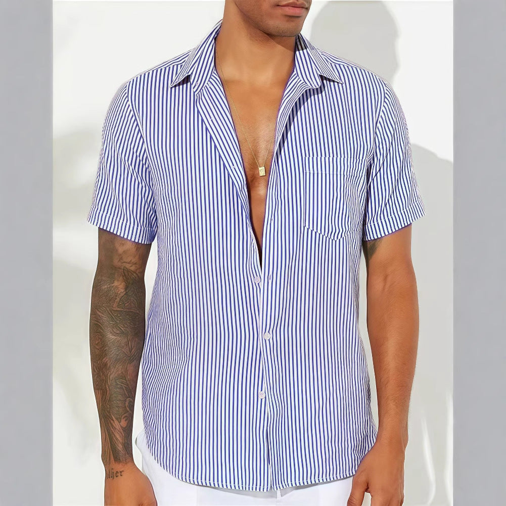 Gordon | Men’s Casual Shirt – Breathable Cotton Blend – Relaxed Fit – Short Sleeve – Vertical Stripes