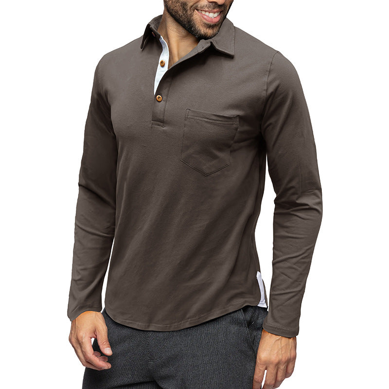 Men’s Polo Shirt – Cotton – Slim Fit – Long Sleeve – Chest Pocket – Button Placket