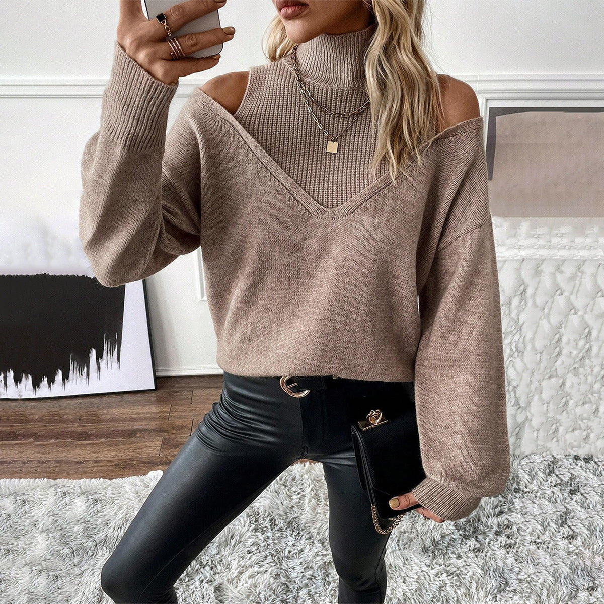 Noelle | Women's Cold Shoulder Turtleneck Sweater