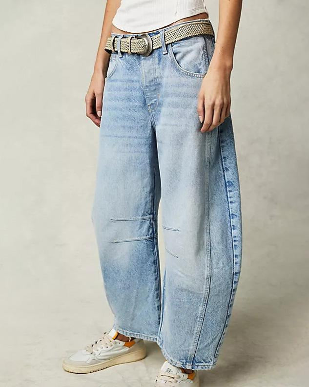 Women’s Jeans – Wide Leg – Loose Fit – Mid-Low Waist – Full Length Denim Casual
