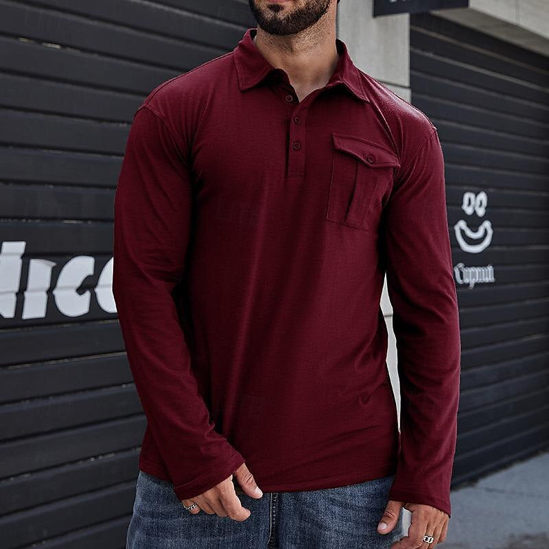 Men’s Henley Polo Shirt – Slim Fit – Cotton – Stand Collar – Chest Pocket
