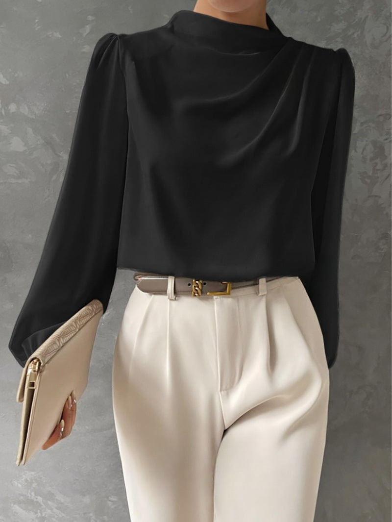 Hera | Women’s Elegant Blouse – Relaxed Fit – High Neck Long Sleeve Top