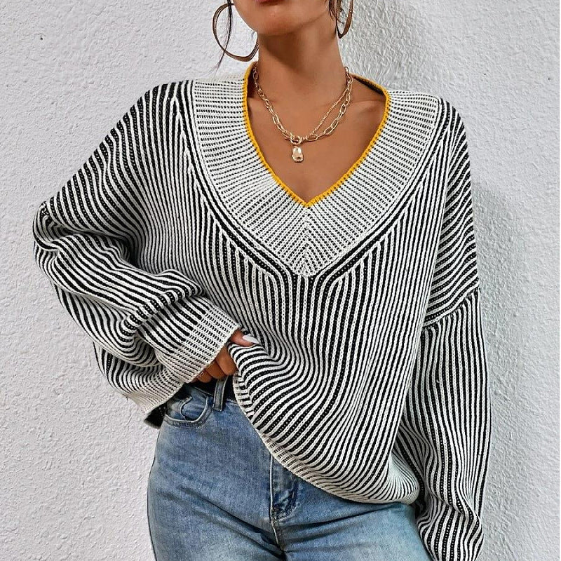 Carina® | Striped V-neck sweater