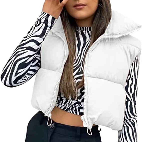 Women’s Puffer Vest – Quilted Insulation – Cropped Fit – High Collar – Adjustable Hem