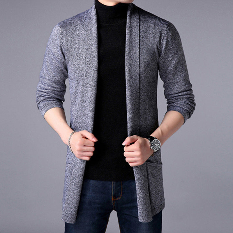 Men’s Long Cardigan – Knitted – Relaxed Fit – Open Front – Ribbed Trim – Casual Layer