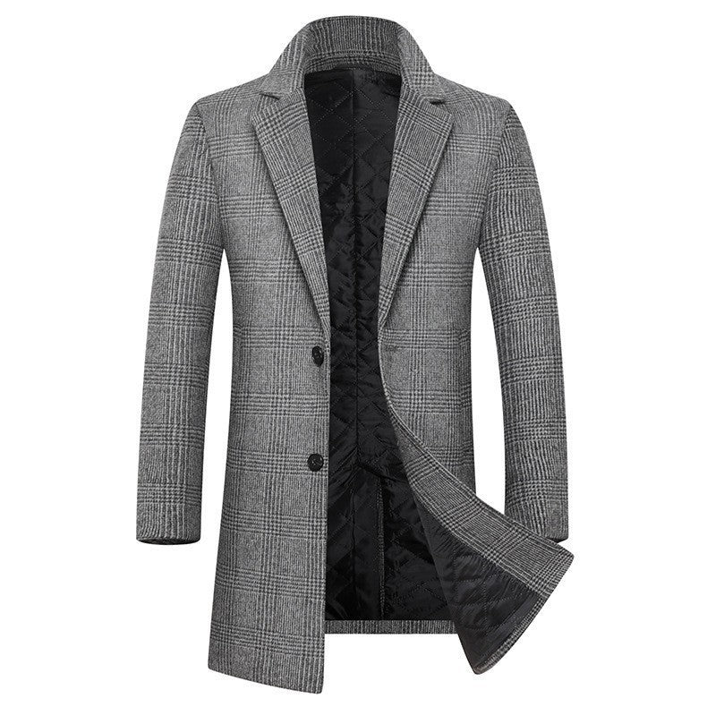 Men’s Overcoat – Slim Fit – Wool Blend – Plaid Pattern – Mid Length
