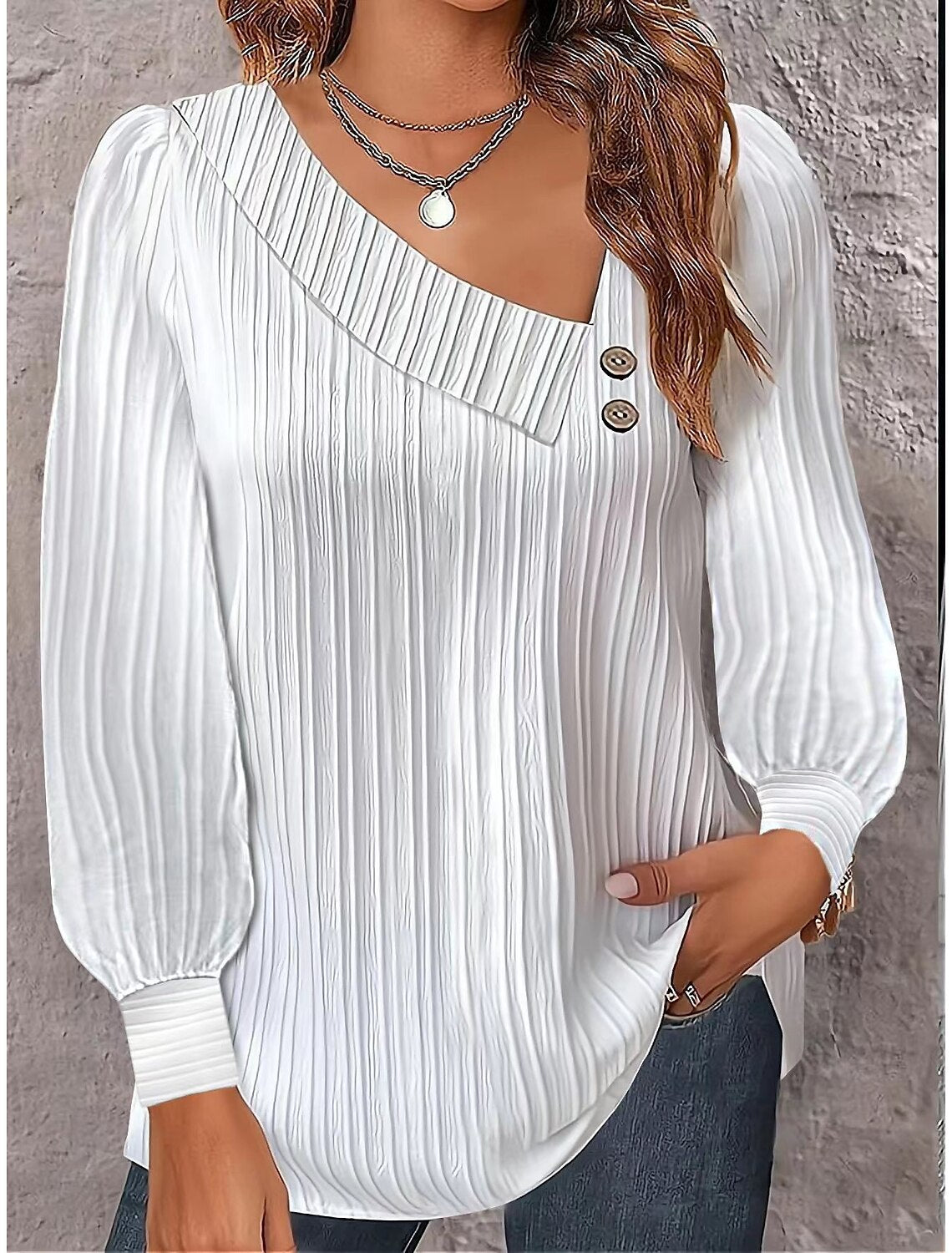 Antonia® | Women'S Blouse With Asymmetric Collar And Decorative Button Details