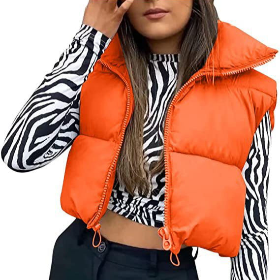 Women’s Puffer Vest – Quilted Insulation – Cropped Fit – High Collar – Adjustable Hem