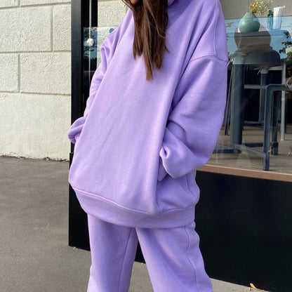 Women’s Two Piece Loungewear Set – Relaxed Fit – Cotton Blend – Ribbed Cuffs