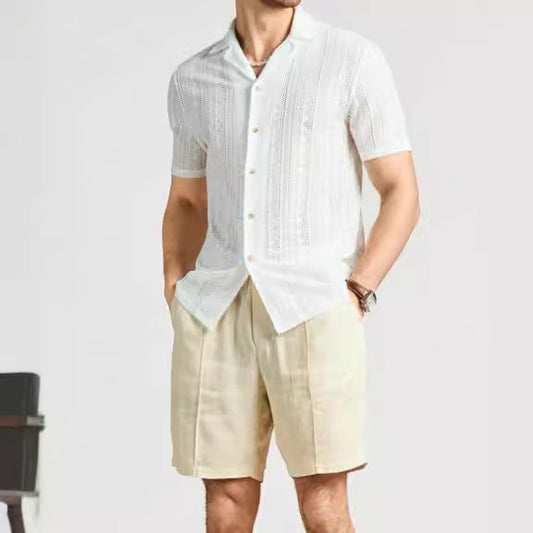 Reggie | Lightweight Knit Lace Openwork Button Down Shirt - Relaxed Fit