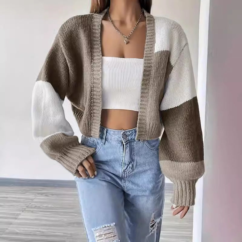 Joanna | Women's Cropped Color Block Cardigan