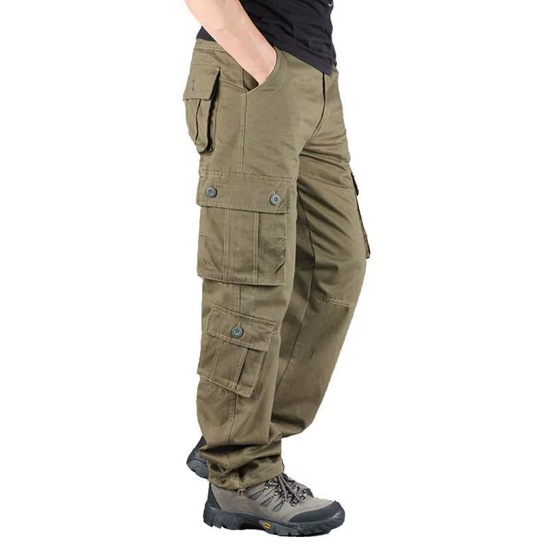 Men’s Cargo Pants – Loose Fit – Cotton – Multi-Pocket Full Length – Reinforced Seams