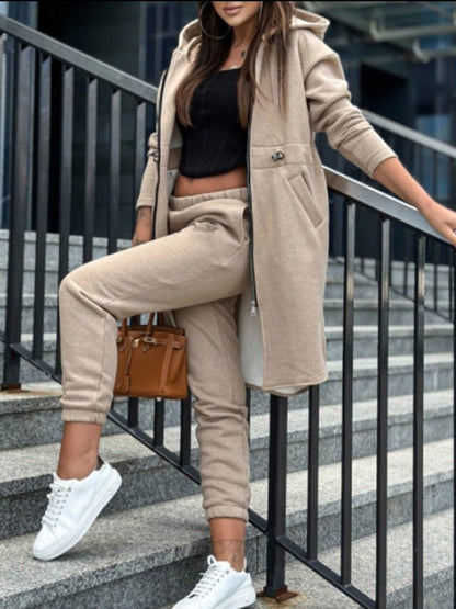 Women’s Tracksuit Set – Relaxed Fit – Longline Zip Hoodie – Cotton Blend Joggers