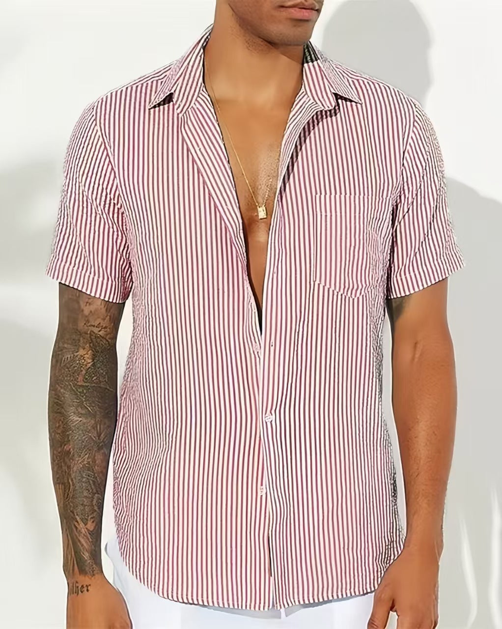 Gordon | Men’s Casual Shirt – Breathable Cotton Blend – Relaxed Fit – Short Sleeve – Vertical Stripes