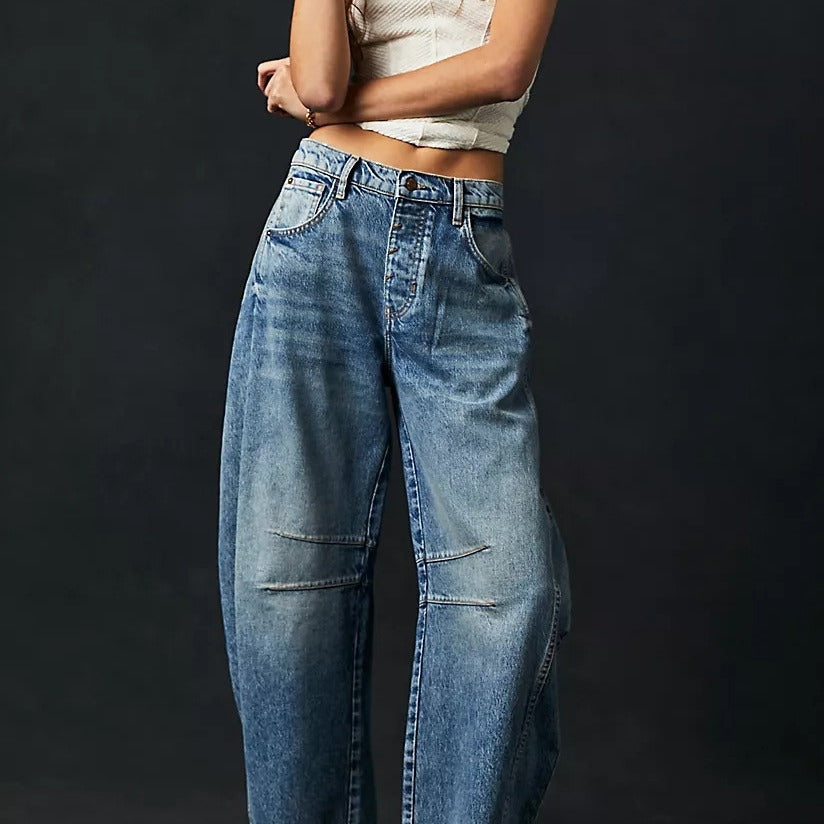 Women’s Jeans – Wide Leg – Loose Fit – Mid-Low Waist – Full Length Denim Casual