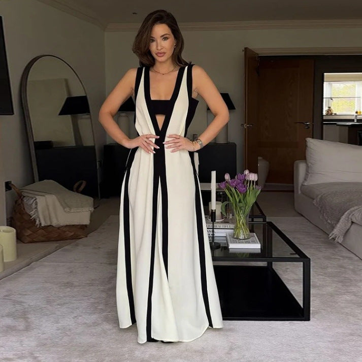 Alicia® | Two-tone long dress with V-neck