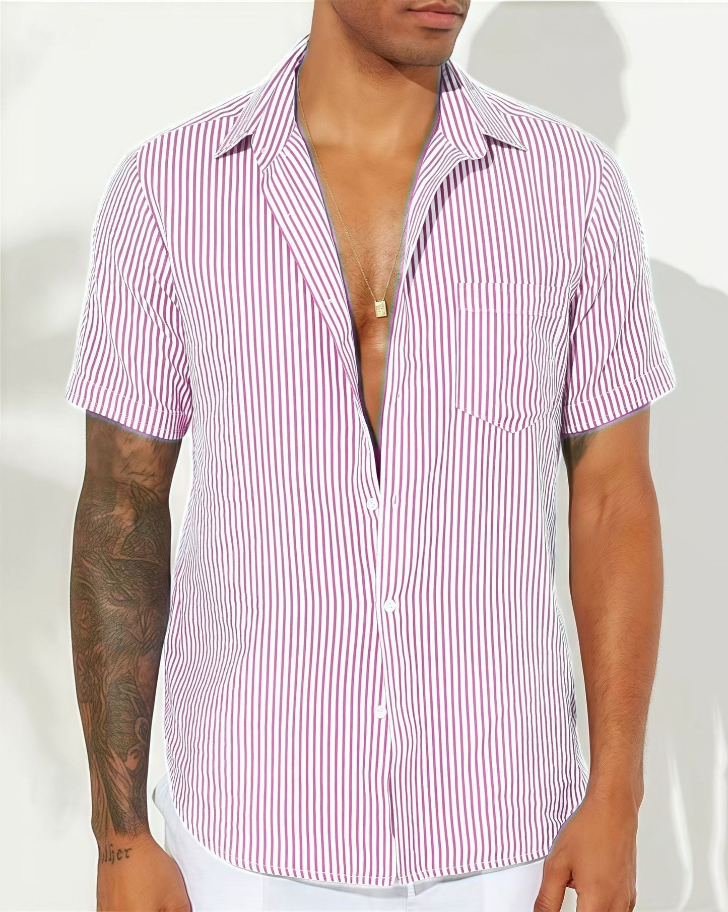 Gordon | Men’s Casual Shirt – Breathable Cotton Blend – Relaxed Fit – Short Sleeve – Vertical Stripes