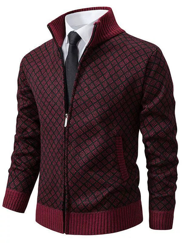 Men’s Cardigan Sweater – Fitted Knit – Zip Front – Stand Collar – Ribbed Trim – Pockets