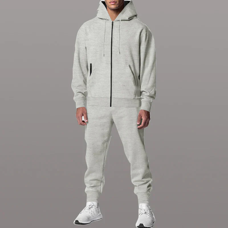 Men’s 2-Piece Sweatsuit Set – Relaxed Fit Hoodie & Joggers – Cotton Blend – Zip Front – Ribbed Hem – Zip Pockets