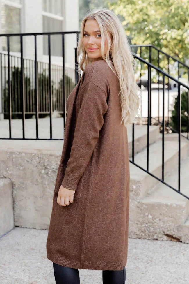 Women’s Long Cardigan – Knitted Soft Feel – Relaxed Fit – Open Front with Pockets