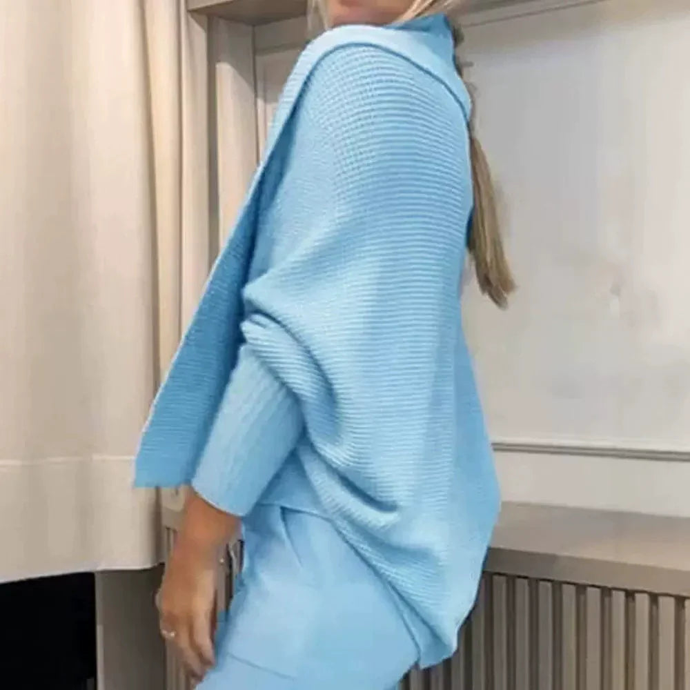 Women’s Knitted Cardigan – Oversized Fit – Ribbed Texture – Open Front Lapel Design
