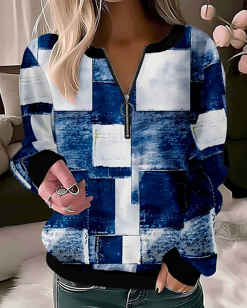 Women’s Zipper Sweatshirt – Cable Knit – Relaxed Fit – Ribbed Trim – Casual Wear