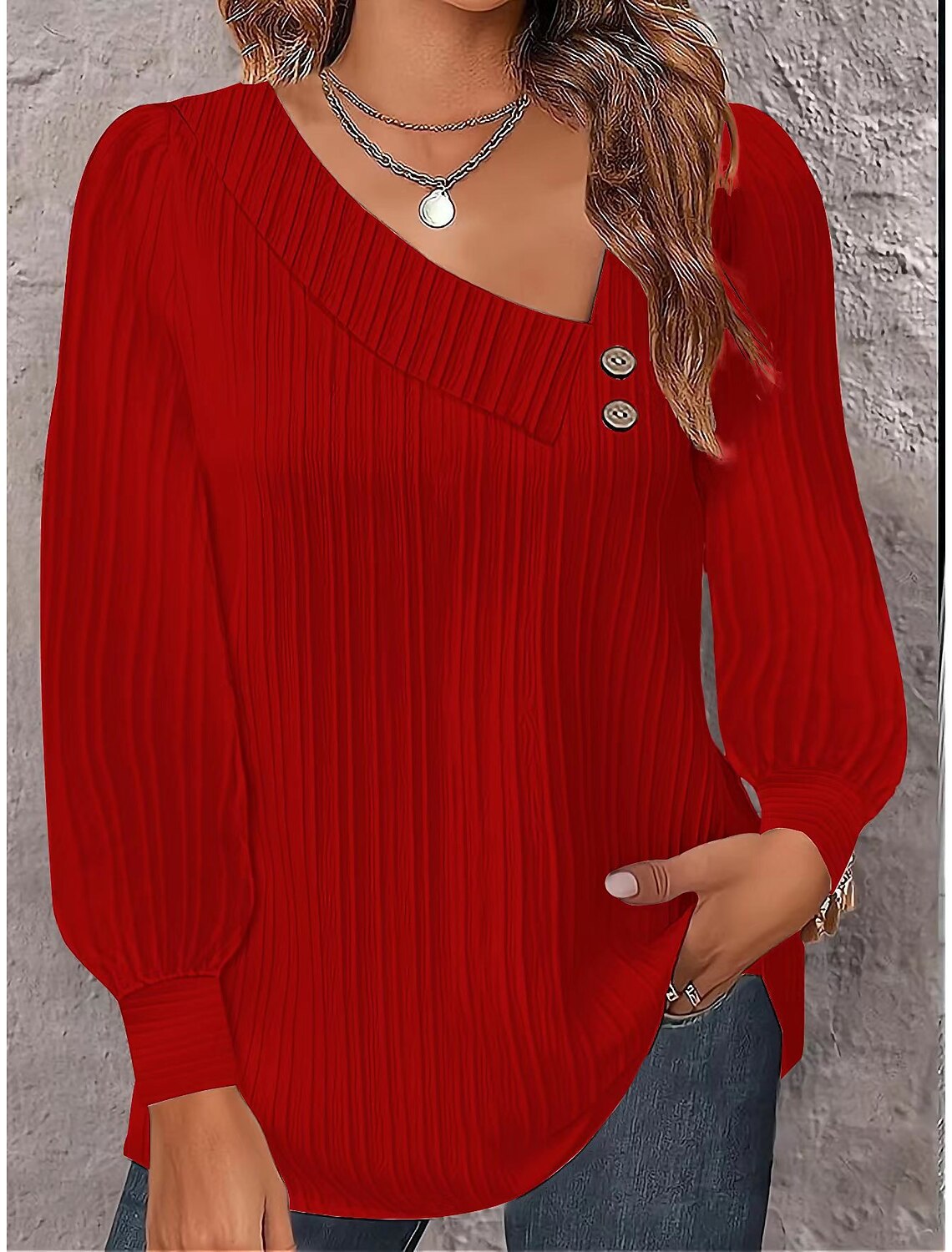 Antonia® | Women'S Blouse With Asymmetric Collar And Decorative Button Details